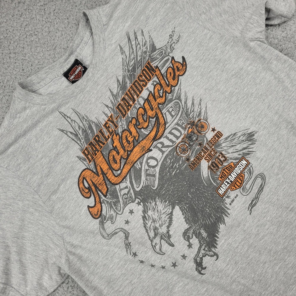 Harley Davidson‎ Motorcycles Gray T Shirt Mens American Legend Ride Eagle Size L
